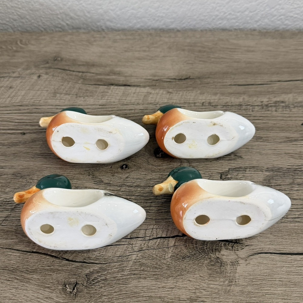 Set Of 4 Mallard Duck Napkin Rings Porcelain Dining Decor Vintage Hunting - Picture 5 of 12
